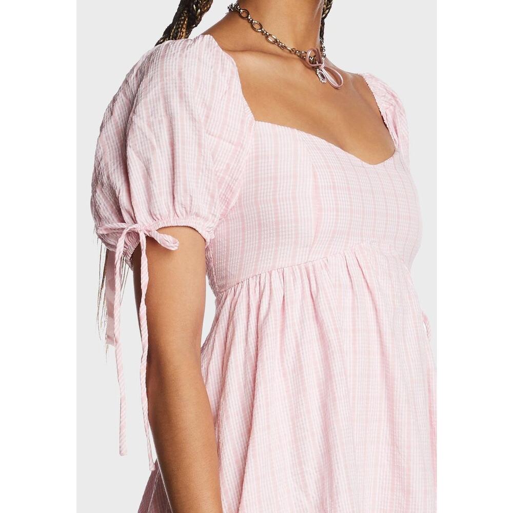 Mable Sz M Subtle Stripe Babydoll Tiered Sweetheart Mini Dress Spring Preppy - Picture 2 of 15
